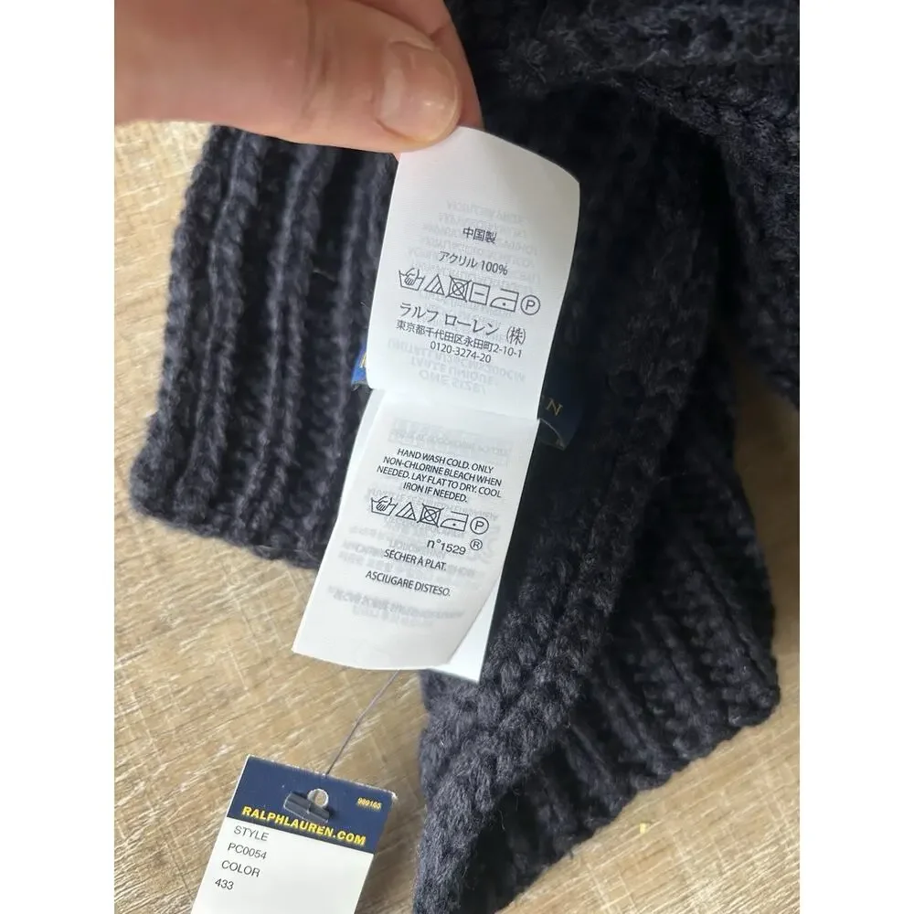Polo Ralph Lauren Scarf Navy Blue Rib Knit Logo Mens NWT 10x72 Classic Preppy